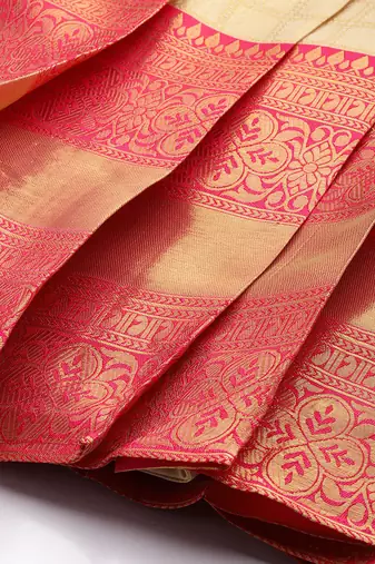Beautiful South Indian Style Semi-Stitched Half Saree with Blouse and Rangoli Dupatta for Women