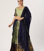 Beautiful South Indian Style Semi-Stitched Half Saree with Blouse and Rangoli Dupatta for Women