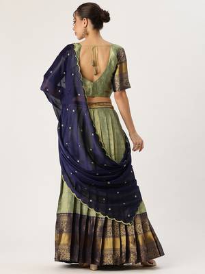 Beautiful South Indian Style Semi-Stitched Half Saree with Blouse and Rangoli Dupatta for Women 2