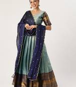 Beautiful South Indian Style Semi-Stitched Half Saree with Blouse and Rangoli Dupatta for Women
