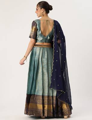 Beautiful South Indian Style Semi-Stitched Half Saree with Blouse and Rangoli Dupatta for Women 2