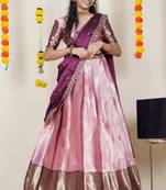 Beautiful South Indian Style Semi-Stitched Half Saree with Blouse and Rangoli Dupatta for Women