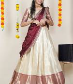 Beautiful South Indian Style Semi-Stitched Half Saree with Blouse and Rangoli Dupatta for Women