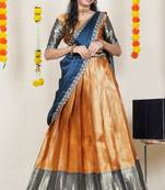 Beautiful South Indian Style Semi-Stitched Half Saree with Blouse and Rangoli Dupatta for Women