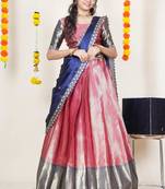 Beautiful South Indian Style Semi-Stitched Half Saree with Blouse and Rangoli Dupatta for Women