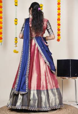 Beautiful South Indian Style Semi-Stitched Half Saree with Blouse and Rangoli Dupatta for Women 2