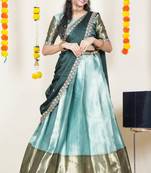 Beautiful South Indian Style Semi-Stitched Half Saree with Blouse and Rangoli Dupatta for Women