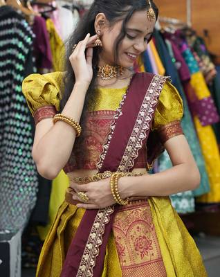 Beautiful South Indian Style ed Half Saree with Blouse and Rangoli Dupatta for Women 2