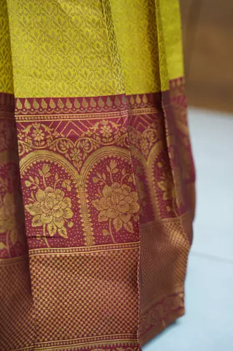 Beautiful South Indian Style Semi-Stitched Half Saree with Blouse and Rangoli Dupatta for Women