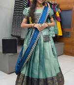 Beautiful South Indian Style Semi-Stitched Half Saree with Blouse and Rangoli Dupatta for Women