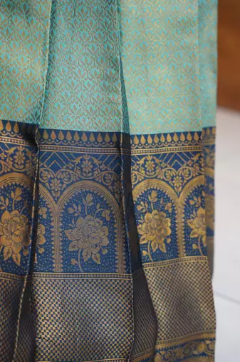 Beautiful South Indian Style Semi-Stitched Half Saree with Blouse and Rangoli Dupatta for Women