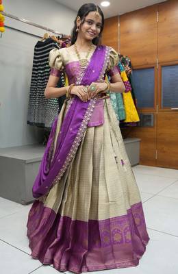 Beautiful South Indian Style ed Half Saree with Blouse and Rangoli Dupatta for Women 1