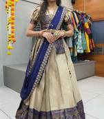 Beautiful South Indian Style Semi-Stitched Half Saree with Blouse and Rangoli Dupatta for Women