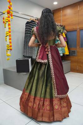 Beautiful South Indian Style ed Half Saree with Blouse and Rangoli Dupatta for Women 3