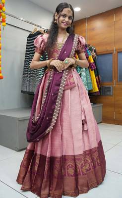 Beautiful South Indian Style ed Half Saree with Blouse and Rangoli Dupatta for Women 1