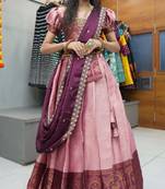 Beautiful South Indian Style Semi-Stitched Half Saree with Blouse and Rangoli Dupatta for Women