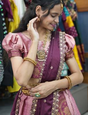 Beautiful South Indian Style ed Half Saree with Blouse and Rangoli Dupatta for Women 3