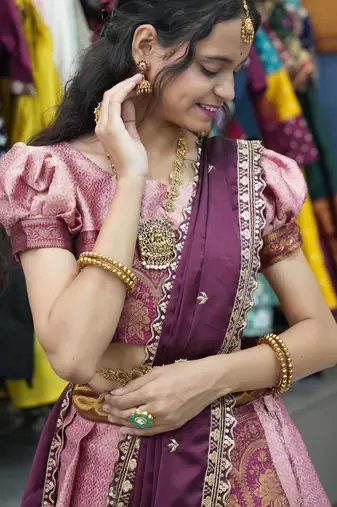 Beautiful South Indian Style Semi-Stitched Half Saree with Blouse and Rangoli Dupatta for Women