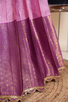 Beautiful South Indian Style Semi-Stitched Half Saree with Blouse and Rangoli Dupatta for Women 4