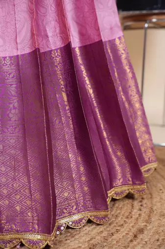 Beautiful South Indian Style Semi-Stitched Half Saree with Blouse and Rangoli Dupatta for Women