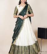 Beautiful South Indian Style Semi-Stitched Half Saree with Blouse and Rangoli Dupatta for Women