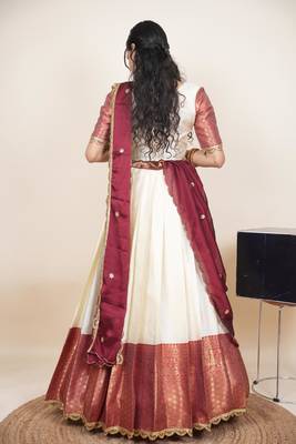Beautiful South Indian Style Semi-Stitched Half Saree with Blouse and Rangoli Dupatta for Women 2
