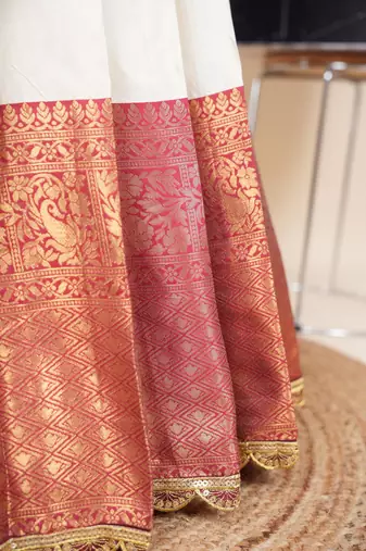 Beautiful South Indian Style Semi-Stitched Half Saree with Blouse and Rangoli Dupatta for Women