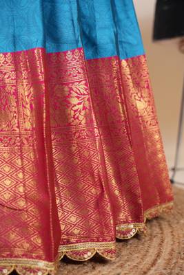 Beautiful South Indian Style Semi-Stitched Half Saree with Blouse and Rangoli Dupatta for Women 4