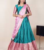 Beautiful South Indian Style Semi-Stitched Half Saree with Blouse and Rangoli Dupatta for Women