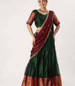 Beautiful South Indian Style Semi-Stitched Half Saree with Blouse and Rangoli Dupatta for Women