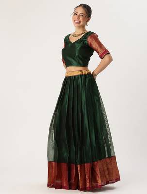 Beautiful South Indian Style Semi-Stitched Half Saree with Blouse and Rangoli Dupatta for Women 3