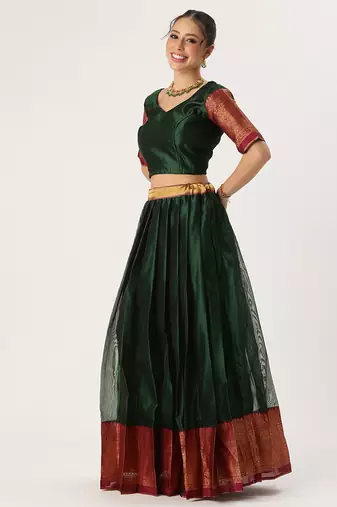 Beautiful South Indian Style Semi-Stitched Half Saree with Blouse and Rangoli Dupatta for Women