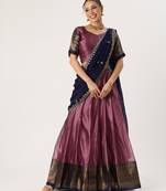 Beautiful South Indian Style Semi-Stitched Half Saree with Blouse and Rangoli Dupatta for Women