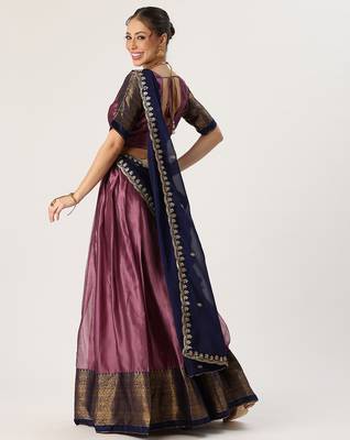 Beautiful South Indian Style Semi-Stitched Half Saree with Blouse and Rangoli Dupatta for Women 2