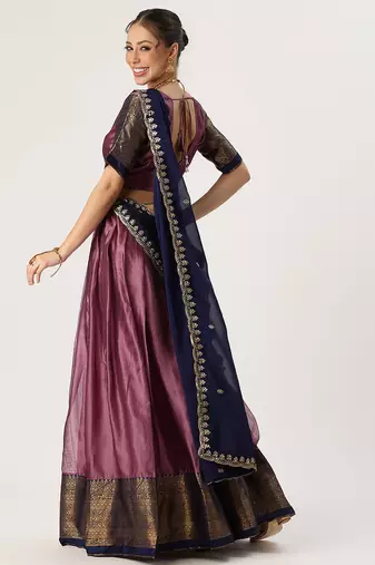 Beautiful South Indian Style Semi-Stitched Half Saree with Blouse and Rangoli Dupatta for Women