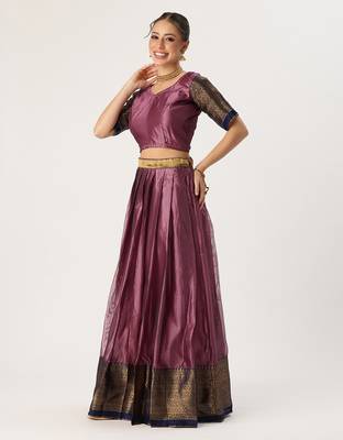 Beautiful South Indian Style Semi-Stitched Half Saree with Blouse and Rangoli Dupatta for Women 3