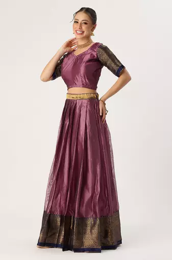 Beautiful South Indian Style Semi-Stitched Half Saree with Blouse and Rangoli Dupatta for Women