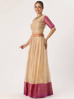 Beautiful South Indian Style Semi-Stitched Half Saree with Blouse and Rangoli Dupatta for Women 3