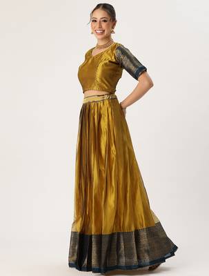 Beautiful South Indian Style Semi-Stitched Half Saree with Blouse and Rangoli Dupatta for Women 3