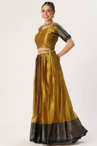 Beautiful South Indian Style Semi-Stitched Half Saree with Blouse and Rangoli Dupatta for Women
