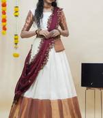 Beautiful South Indian Style Semi-Stitched Half Saree with Blouse and Rangoli Dupatta for Women