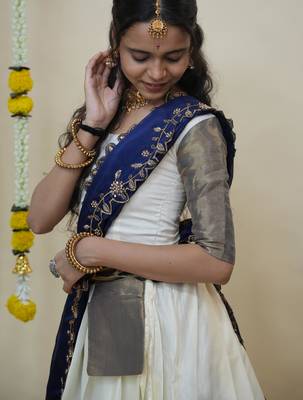 Beautiful South Indian Style Semi-Stitched Half Saree with Blouse and Rangoli Dupatta for Women 4