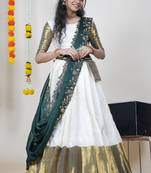 Beautiful South Indian Style Semi-Stitched Half Saree with Blouse and Rangoli Dupatta for Women