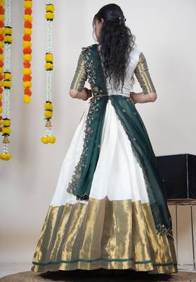 Beautiful South Indian Style Semi-Stitched Half Saree with Blouse and Rangoli Dupatta for Women 2