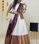 Beautiful South Indian Style Semi-Stitched Half Saree with Blouse and Rangoli Dupatta for Women