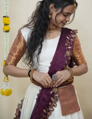 Beautiful South Indian Style Semi-Stitched Half Saree with Blouse and Rangoli Dupatta for Women 3