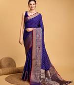 blue silk blend printed saree with blouse
