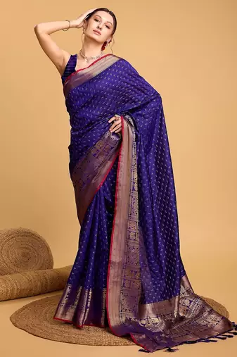 blue silk blend printed saree with blouse
