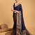 navy blue silk blend printed saree with blouse