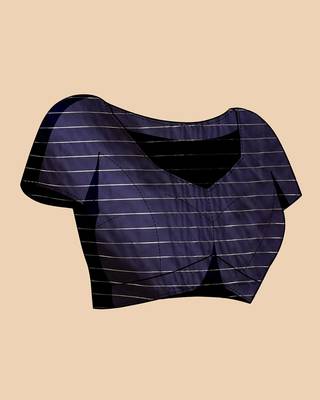 navy blue silk blend printed saree with blouse 4